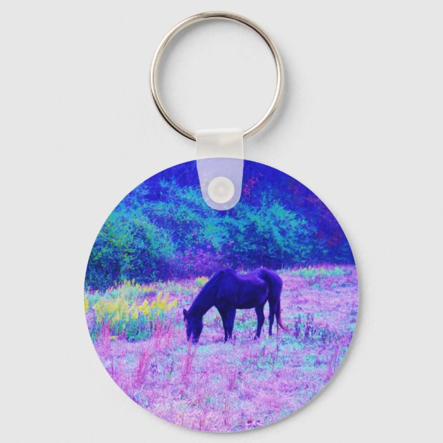 Purple Black Horse in Rainbow field Keychain (Front)