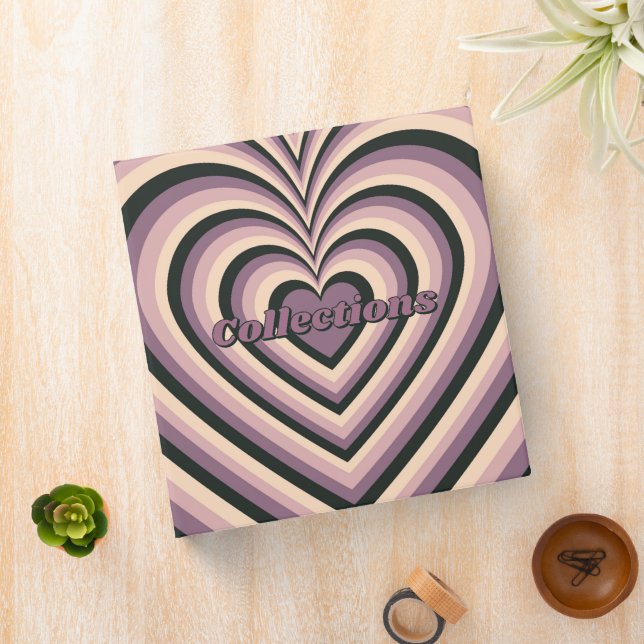Purple Black Hypnotic Heart Love Pattern 3 Ring Binder (In Situ)