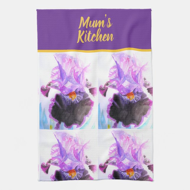 Purple Black Iris Irises Flowers Floral Flower Kitchen Towel (Vertical)