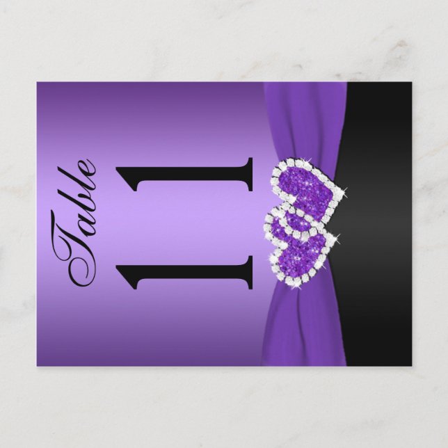 Purple, Black Joined Hearts Table Number Post Card (Front)