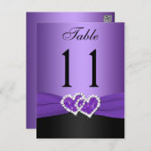 Purple, Black Joined Hearts Table Number Post Card (Front/Back)