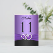 Purple, Black Joined Hearts Table Number Post Card (Standing Front)