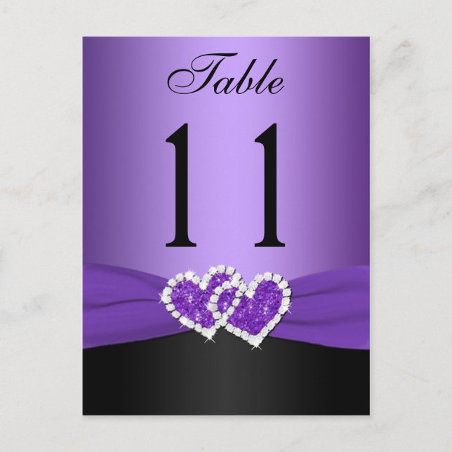 Purple, Black Joined Hearts Table Number Post Card (Front)