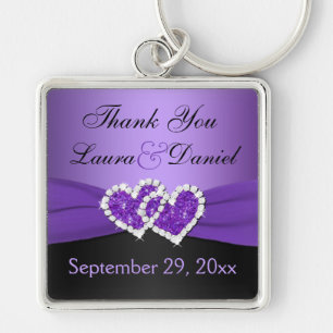 Purple, Black Joined Hearts Wedding Keychain