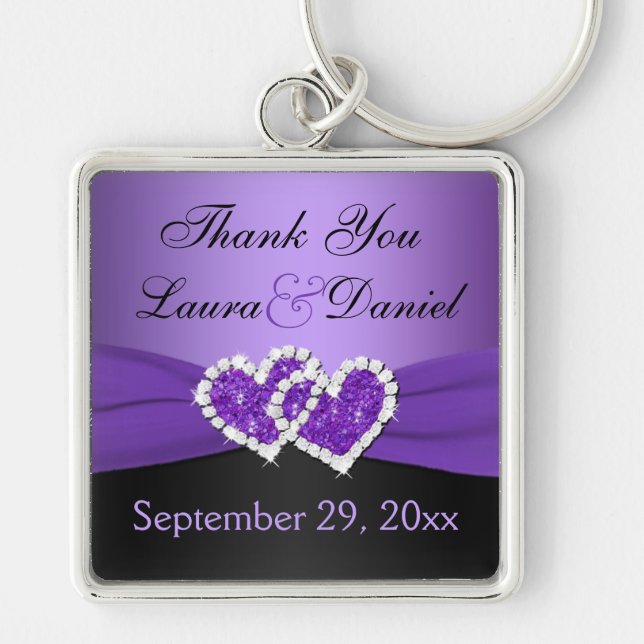 Purple, Black Joined Hearts Wedding Keychain (Front)