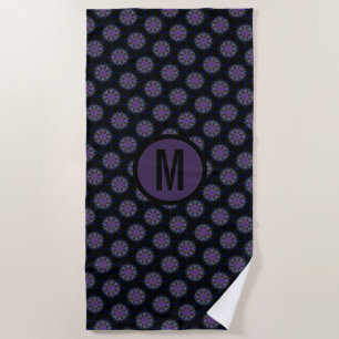 Purple Black Kaleidoscopic Design Custom Monogram Beach Towel