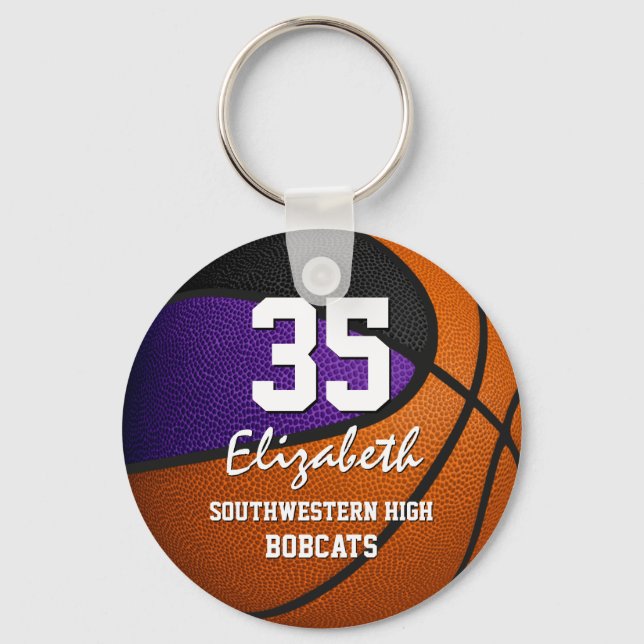 purple black kids sports team gifts basketball keychain (Front)