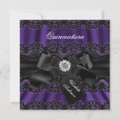 Purple Black Lace & Bow Quinceanera Party Invite (Front)