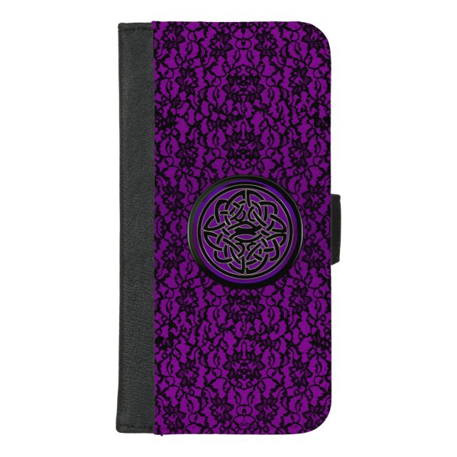Purple Black Lace Celtic Knot Wallet Phone Case (Front)