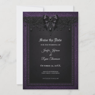 Purple Black Lace Gothic Save the date invitation