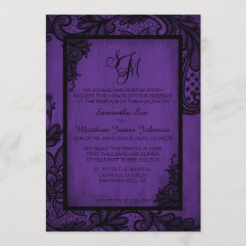 Purple Black Lace Gothic Wedding Invitation Card by NouDesigns at Zazzle