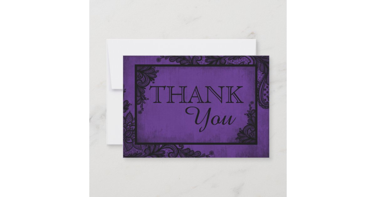 Purple Black Lace Gothic Wedding Thank You Card | Zazzle