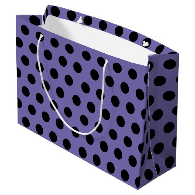 Purple & Black Large Medium Polka Dot Party Large Gift Bag (Back Angled)