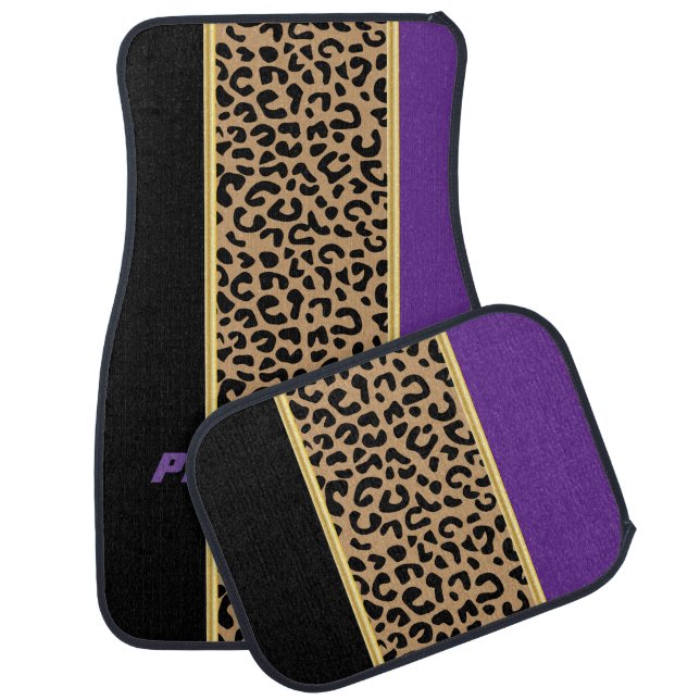 Purple & Black Leopard Animal Print Car Mat (Set)