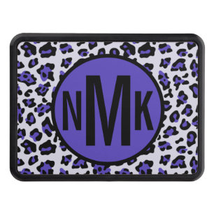 Purple Black Leopard Animal Print with Monogram Trailer Hitch Cover