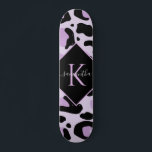 Purple Black Leopard Cheetah Spots Print Monogram Skateboard<br><div class="desc">This modern,  chic skateboard featuring purple & black animal spots would make a wonderful gift for someone,  who's into skateboarding! Easily add the desired name & initial by clicking on the "personalize this template" option.</div>