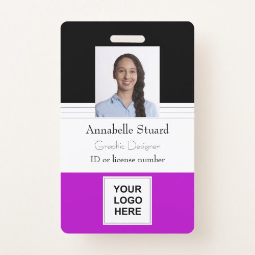 Purple Black Lined Name photo employee corporate Badge