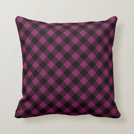 Purple Black Lumberjack Checkered Plaid Throw Pillow