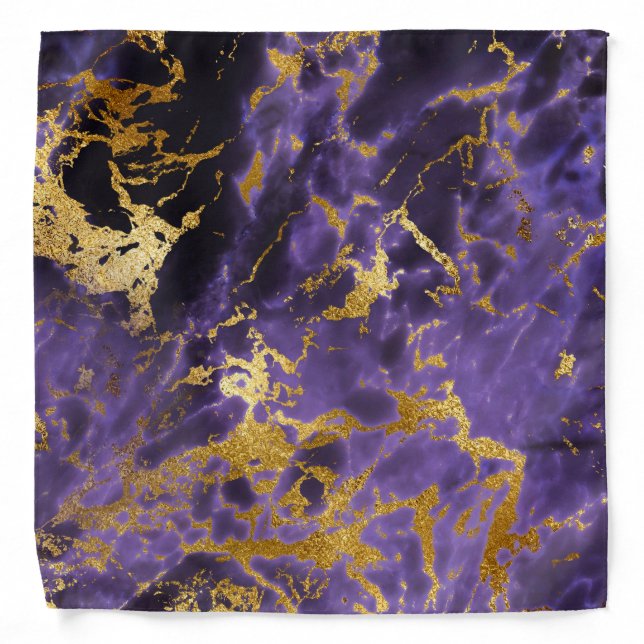 Purple Black Marble Faux Gold Glitter Pattern Bandana (Front)