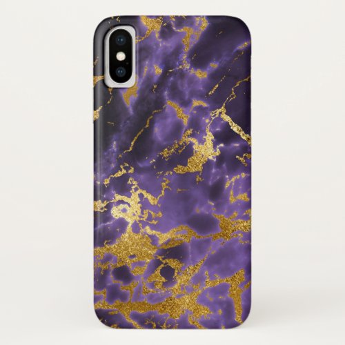 Purple Black Marble Faux Gold Glitter Pattern iPhone X Case