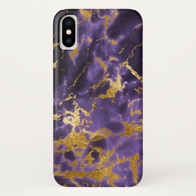 Purple Black Marble Faux Gold Glitter Pattern Case-Mate iPhone Case (Back)