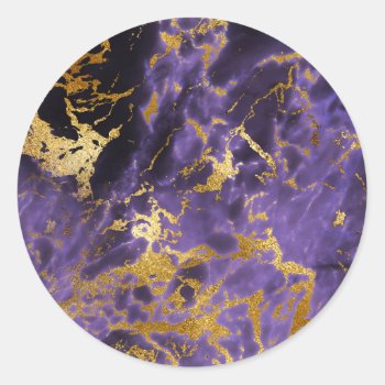 Purple Black Marble Faux Gold Glitter Pattern Classic Round Sticker by its_sparkle_motion at Zazzle