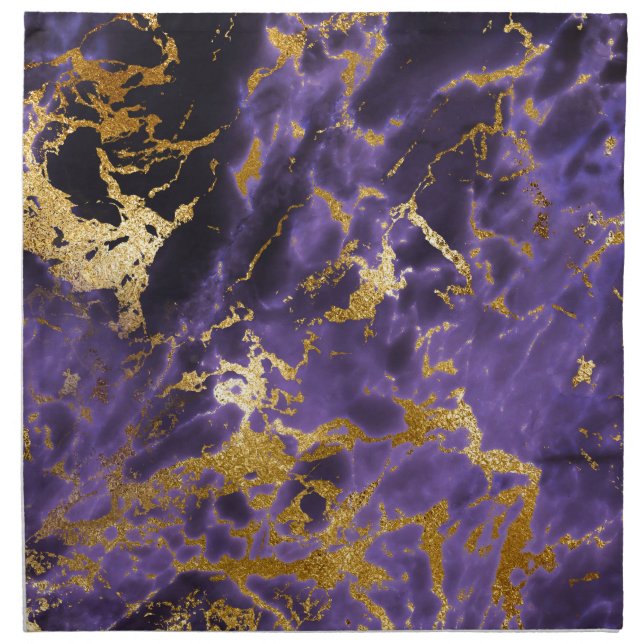 Purple Black Marble Faux Gold Glitter Pattern Napkin (Front)