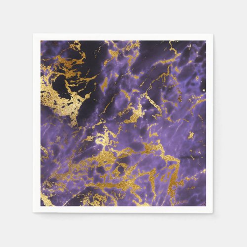 Purple Black Marble Faux Gold Glitter Pattern Napkins