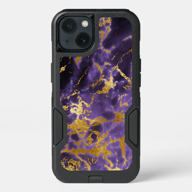 Purple Black Marble Faux Gold Glitter Pattern Otterbox iPhone Case (Back)