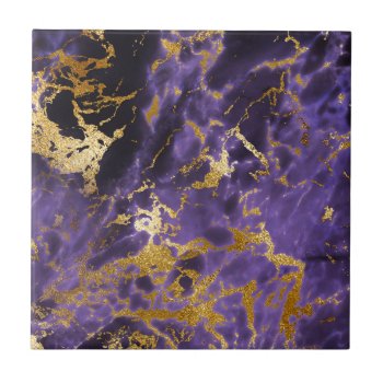 Purple Black Marble Faux Gold Glitter Pattern Tile by its_sparkle_motion at Zazzle