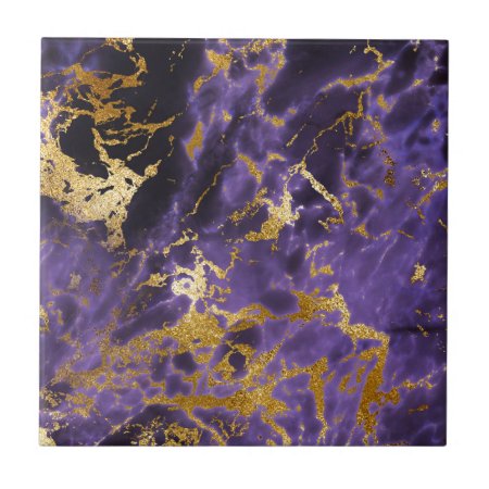 Purple Black Marble Faux Gold Glitter Pattern Tile