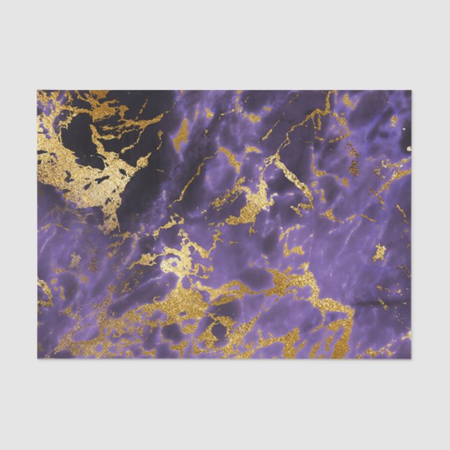 Purple Black Marble Faux Gold Glitter Pattern Tissue Paper (Front)