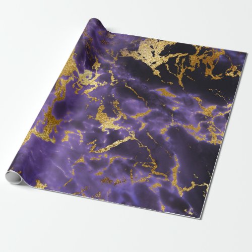 Purple Black Marble Faux Gold Glitter Pattern Wrapping Paper