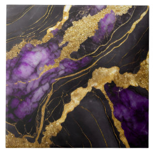 Purple Black Marble Pattern with Gold Ceramic Tile