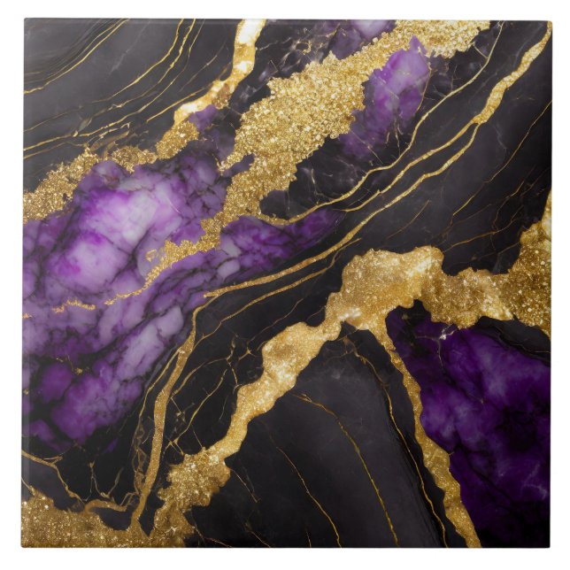 Purple Black Marble Pattern with Gold Ceramic Tile (Front)