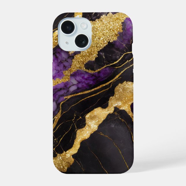 Purple Black Marble Pattern with Gold Iphone Case (Back)
