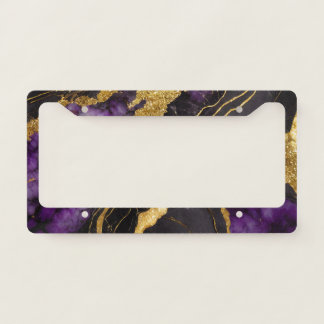 Purple Black Marble Pattern with Gold License Plate Frame