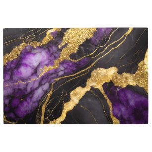 Purple Black Marble Pattern with Gold Metal Print
