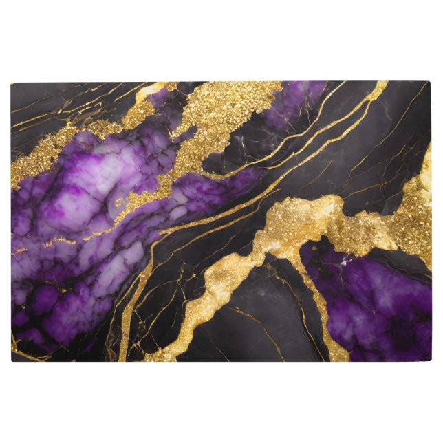 Purple Black Marble Pattern with Gold Metal Print (Front)
