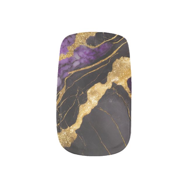 Purple Black Marble Pattern with Gold Minx Nail Art (Left Thumb)