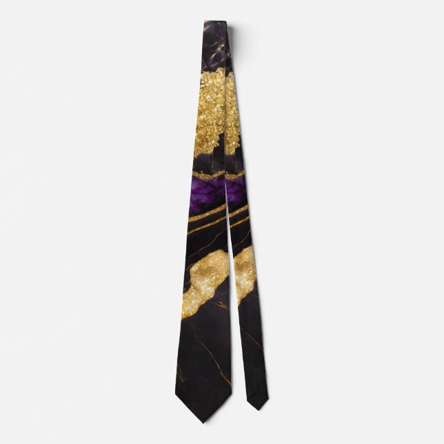 Purple Black Marble Pattern with Gold Neck Tie (Front)