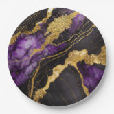 Black And Gold Elegant Luxury Floral Wedding Paper Plates