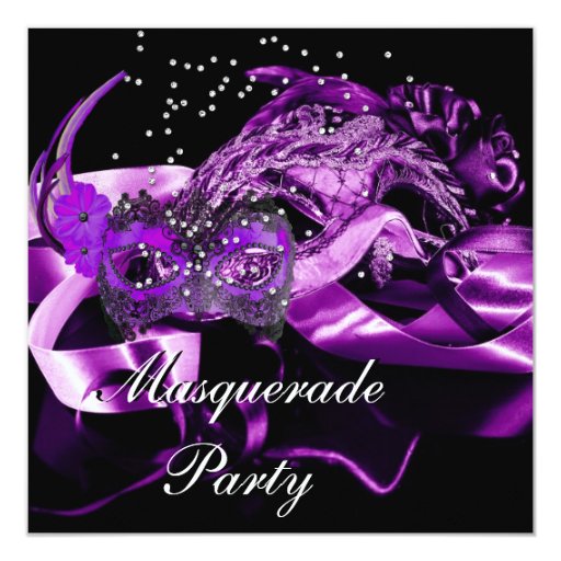 Purple Black Masks Masquerade Ball Party Card | Zazzle