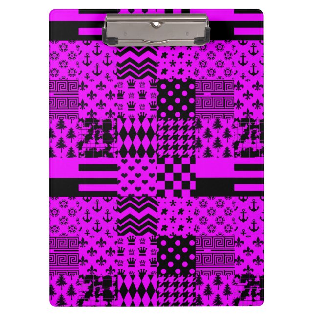 Purple Black Mixed Patterns Patchwork Design  Clipboard (Front)
