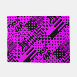 Purple Black Mixed Patterns Patchwork Design Doormat