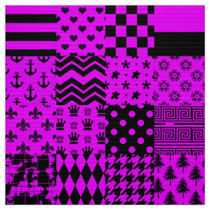 Purple Black Mixed Patterns Patchwork Design  Fabric