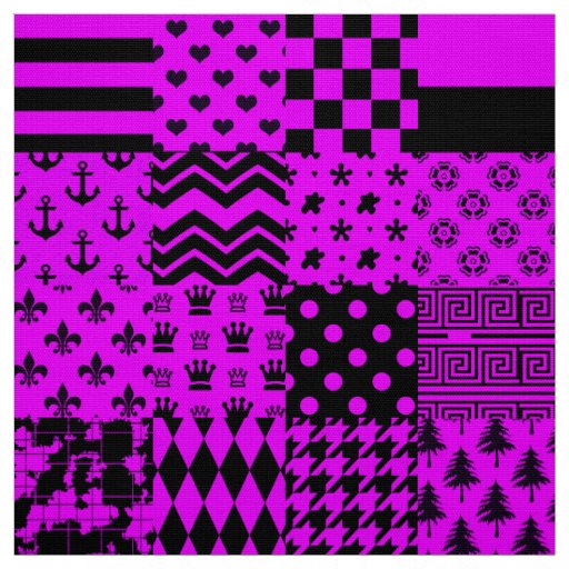 Purple Black Mixed Patterns Patchwork Design  Fabric