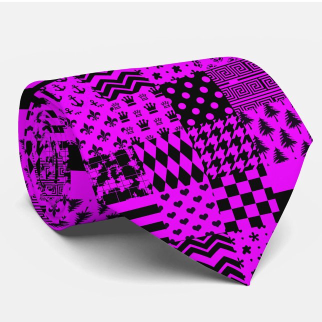 Purple Black Mixed Patterns Patchwork Design  Neck Tie (Creator Uploaded)