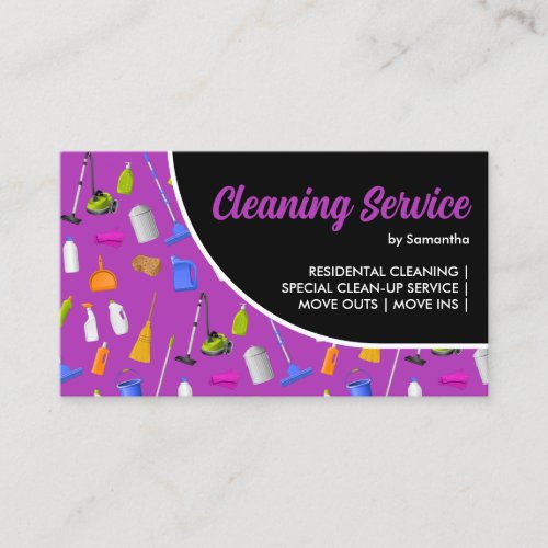 Purple Black Modern House Cleaning Service Business Card