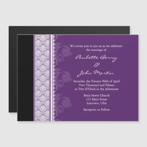 Purple Black Modern Magnetic Wedding Invitation